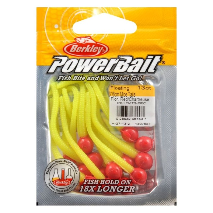 Powerbait floating micetails Fluo Red/Chartreuse