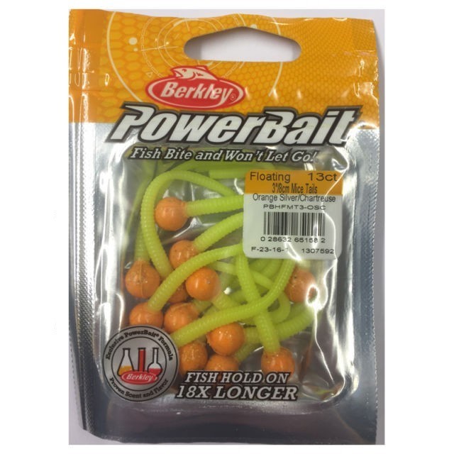 Powerbait floating micetails Orange Silver/Chartreuse